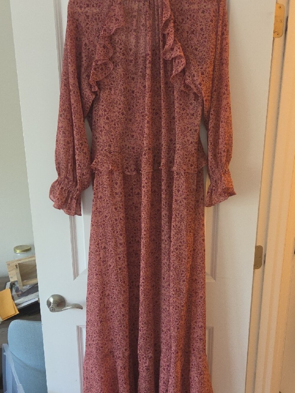 Long Ruffle Front Floral Maxi Dress - Rust Pink - Picture 6 of 6